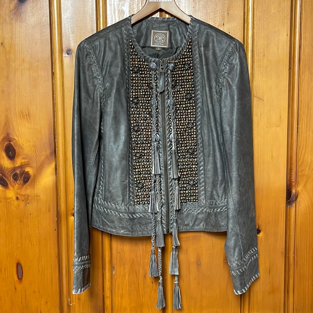 DDR Brown Leather jacket with Stud Design and Leather Tassels